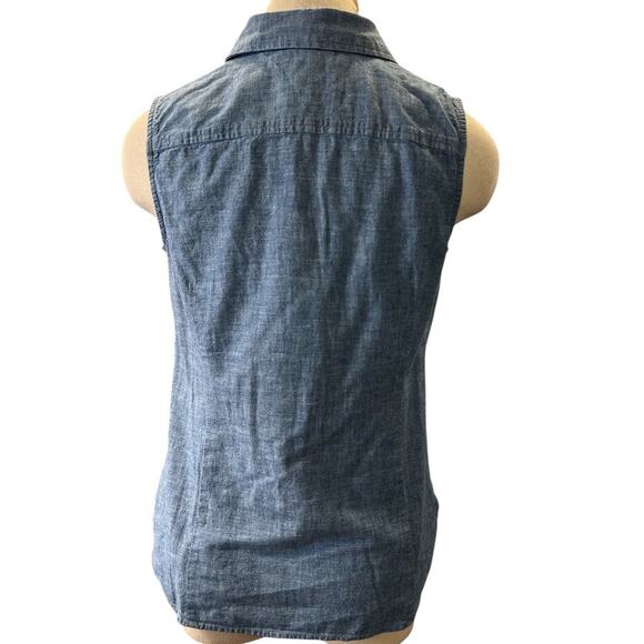 Tommy Hilfiger Sleeveless Chambray Collared Button Front Shirt Top Size S Preppy - Picture 3 of 13